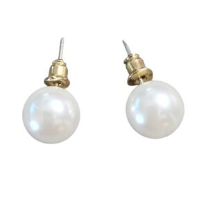 Goldtone White Faux Pearl Stud Earrings